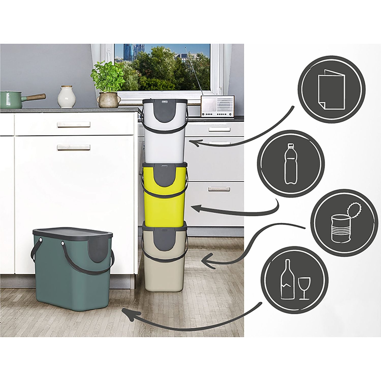 ROTHO - Pattumiera Albula Bianco 25 litri - h34x40x23,5 cm