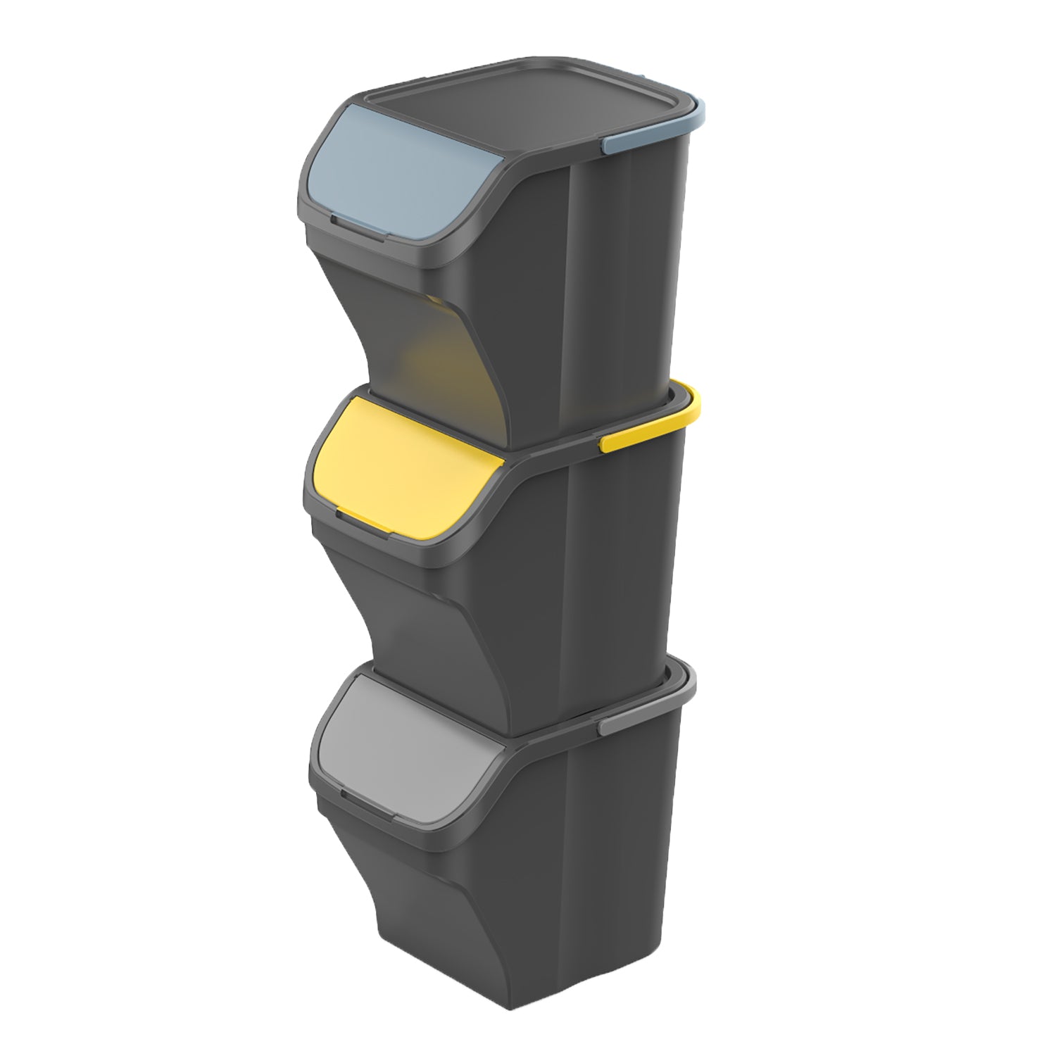 M-HOME - Pattumiera per la Raccolta Differenziata in plastica riciclata Stack 'n Sort 25 Litri Nero - set 3 pezzi
