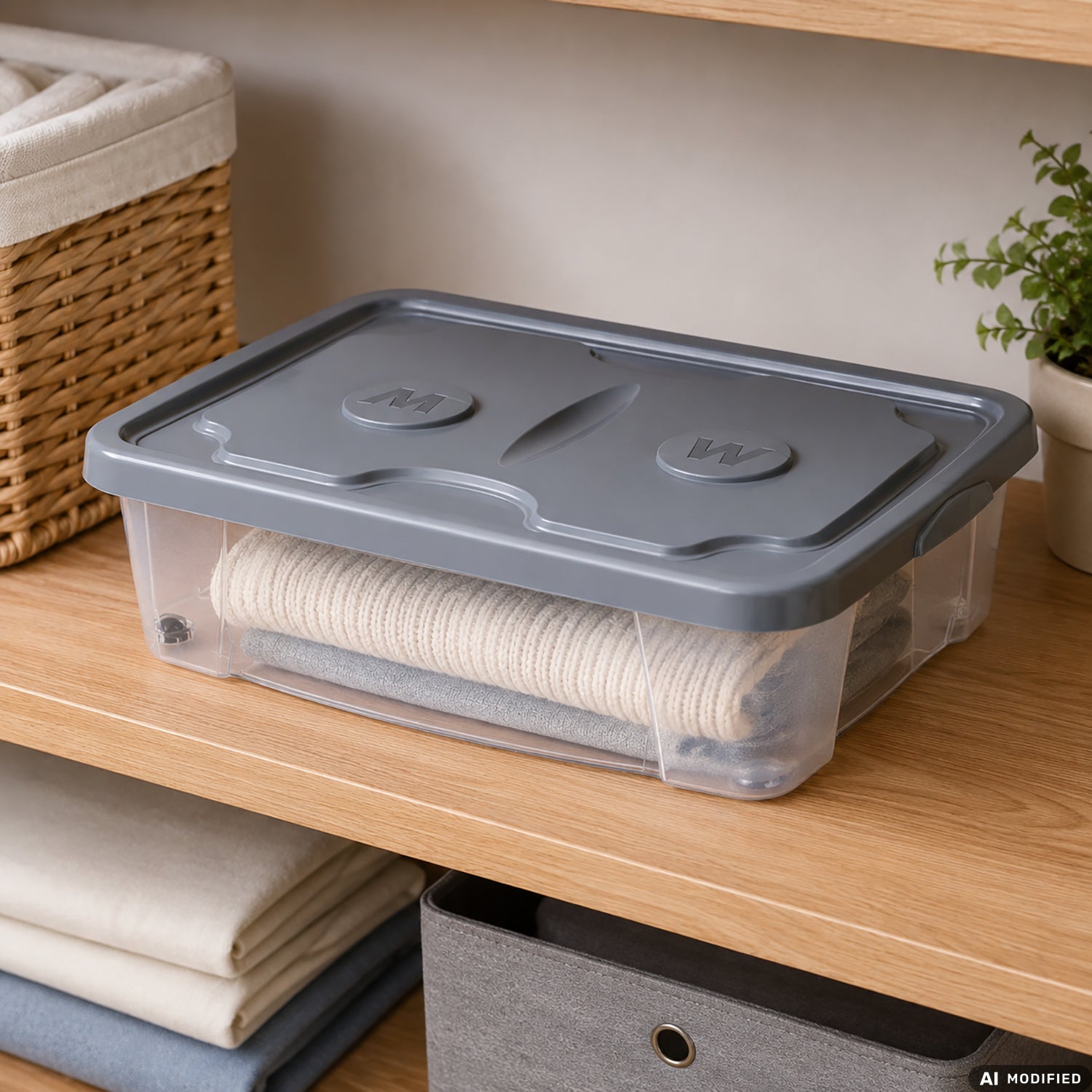 M-HOME - Contenitore Trasparente con Coperchio SimplyBox 3 23,5 Litri - h16x39x59 cm