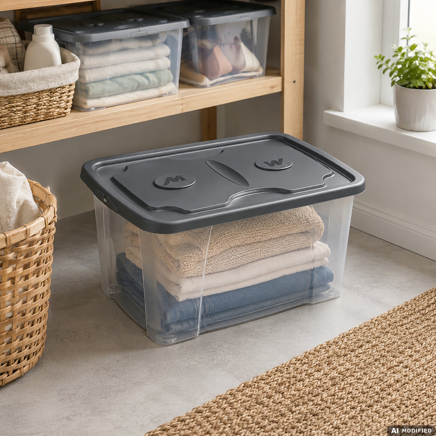 M-HOME - Contenitore Trasparente con Coperchio SimplyBox 4 44 Litri - h30x39x59 cm
