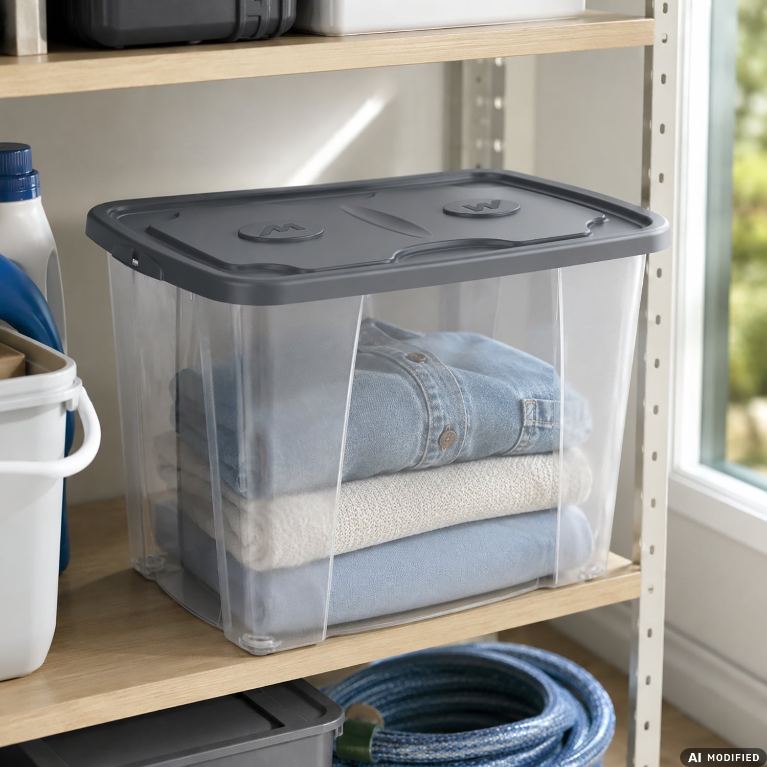 M-HOME - Contenitore Trasparente con Coperchio SimplyBox 5 64 Litri - h45x39x59 cm