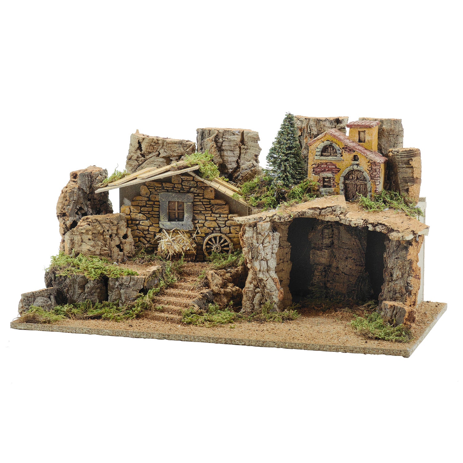 VESTIAMO CASA GRAN NATALE - Ambientazione Presepe Artigianale in Sughero e Legno h30x54x34 cm