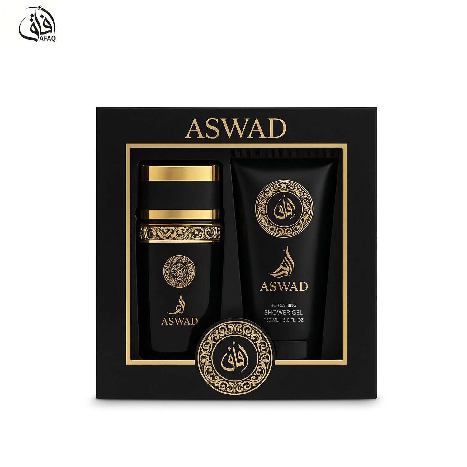 AFAQ - Set Regalo Uomo Aswad 2 Pezzi - Con Eau de Parfum 100 ml e Gel Doccia 150 ml