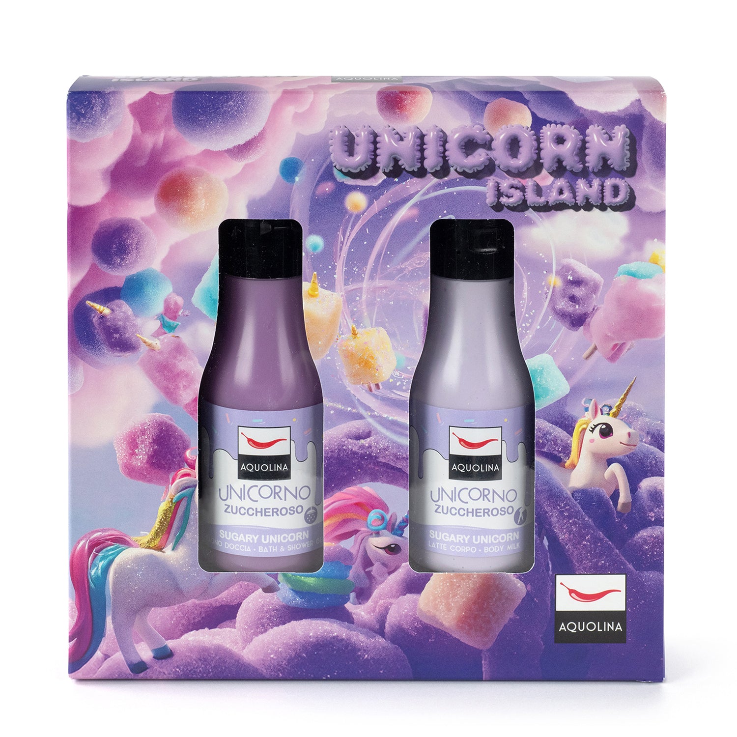 AQUOLINA - Set Corpo Unicorno Zuccheroso - Latte Corpo & Bagnodoccia Unicorn Island Edition