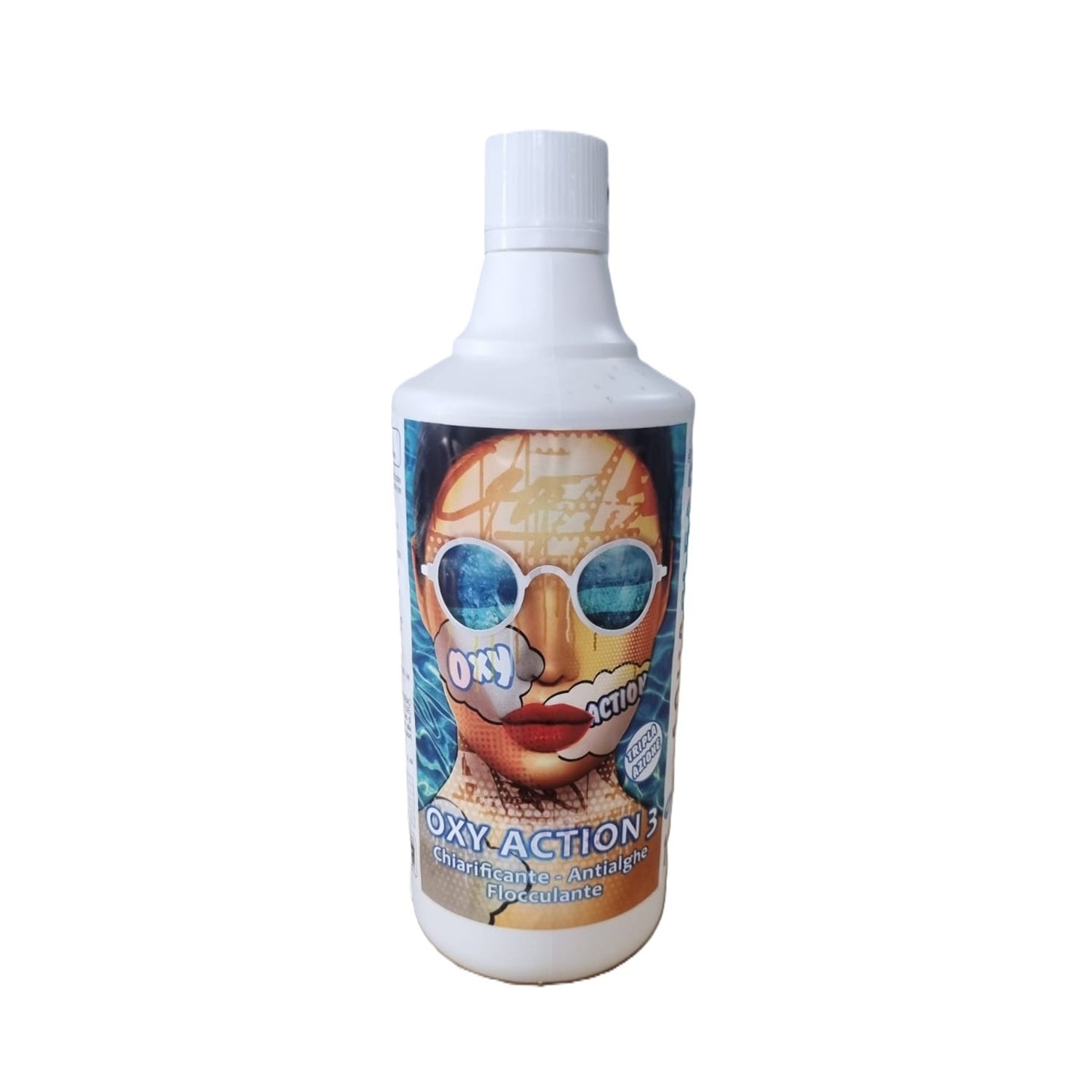 AQUACLEAR - Trattamento Piscina OXY ACTION 3 Tripla Azione 1Kg - Chiarificante, Antialghe e Flocculante