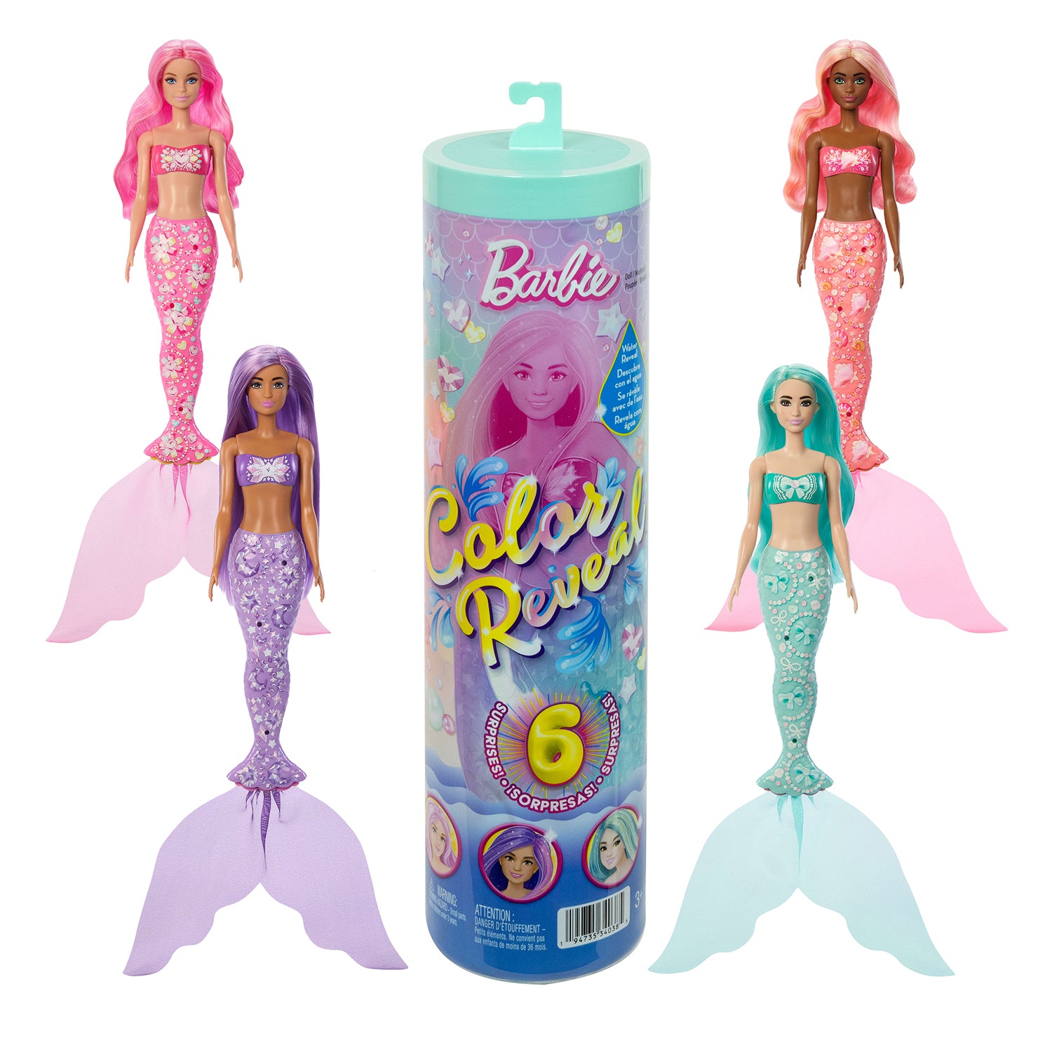 MATTEL - Barbie Color Reveal Sirena con 6 Sorprese - Bambola Barbie Mermaid Surprise Assortita