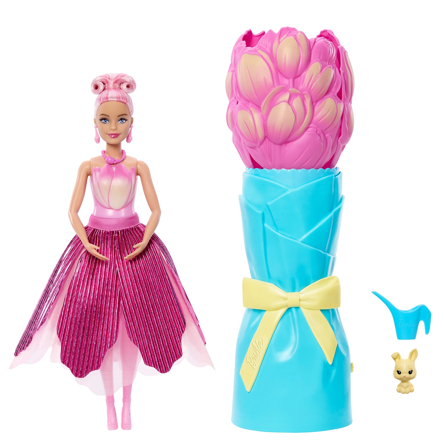MATTEL - Barbie Petal Pop Profumata con Abito Tulipano Rosa - Bouquet Magico e Accessori