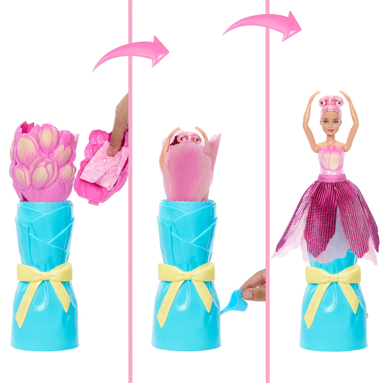 MATTEL - Barbie Petal Pop Profumata con Abito Tulipano Rosa - Bouquet Magico e Accessori