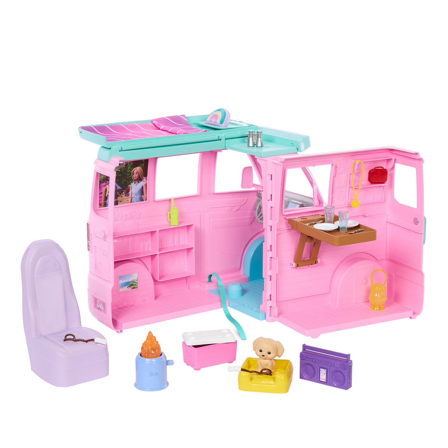 MATTEL - Barbie Dream Land Road Trip Camper Playset Camper con 20 Accessori 3+ Anni