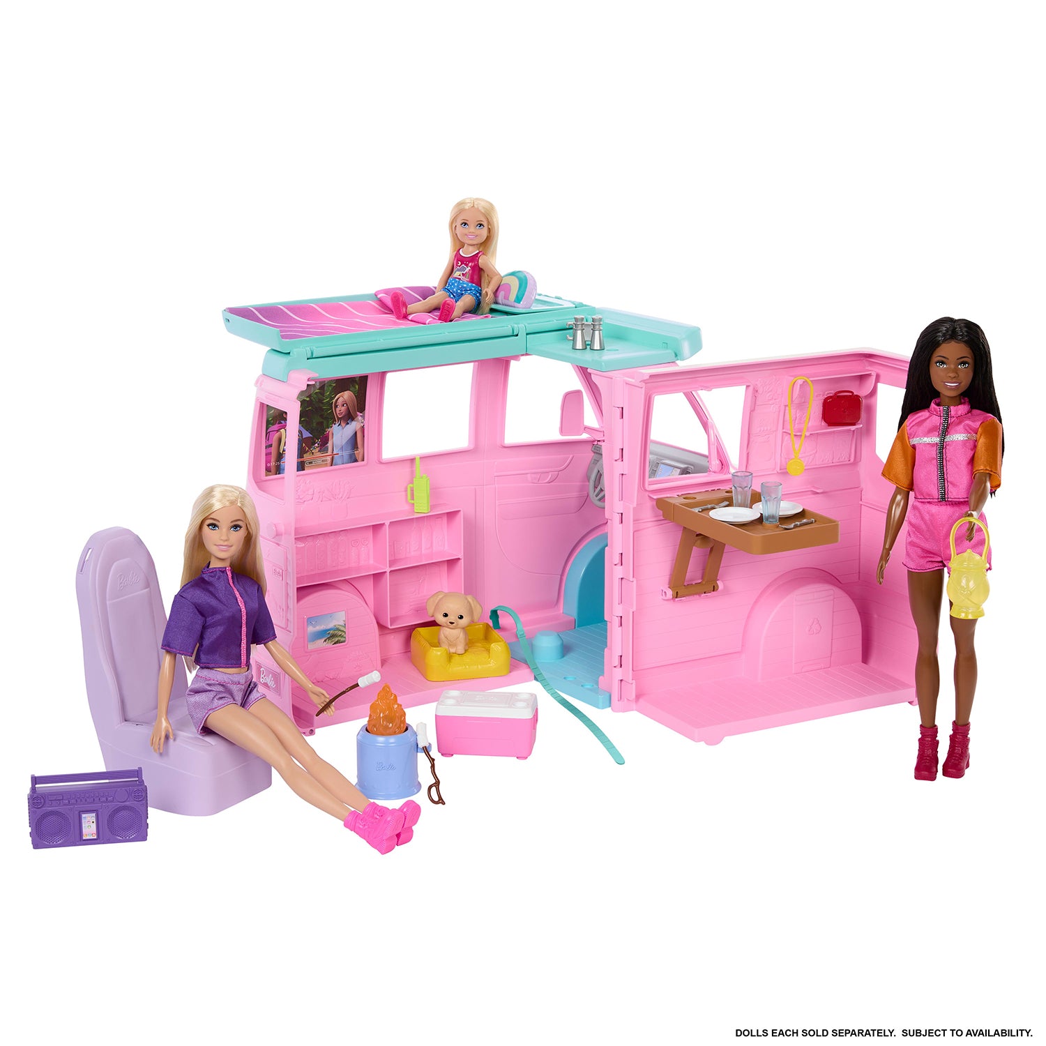 MATTEL - Barbie Dream Land Road Trip Camper Playset Camper con 20 Accessori 3+ Anni