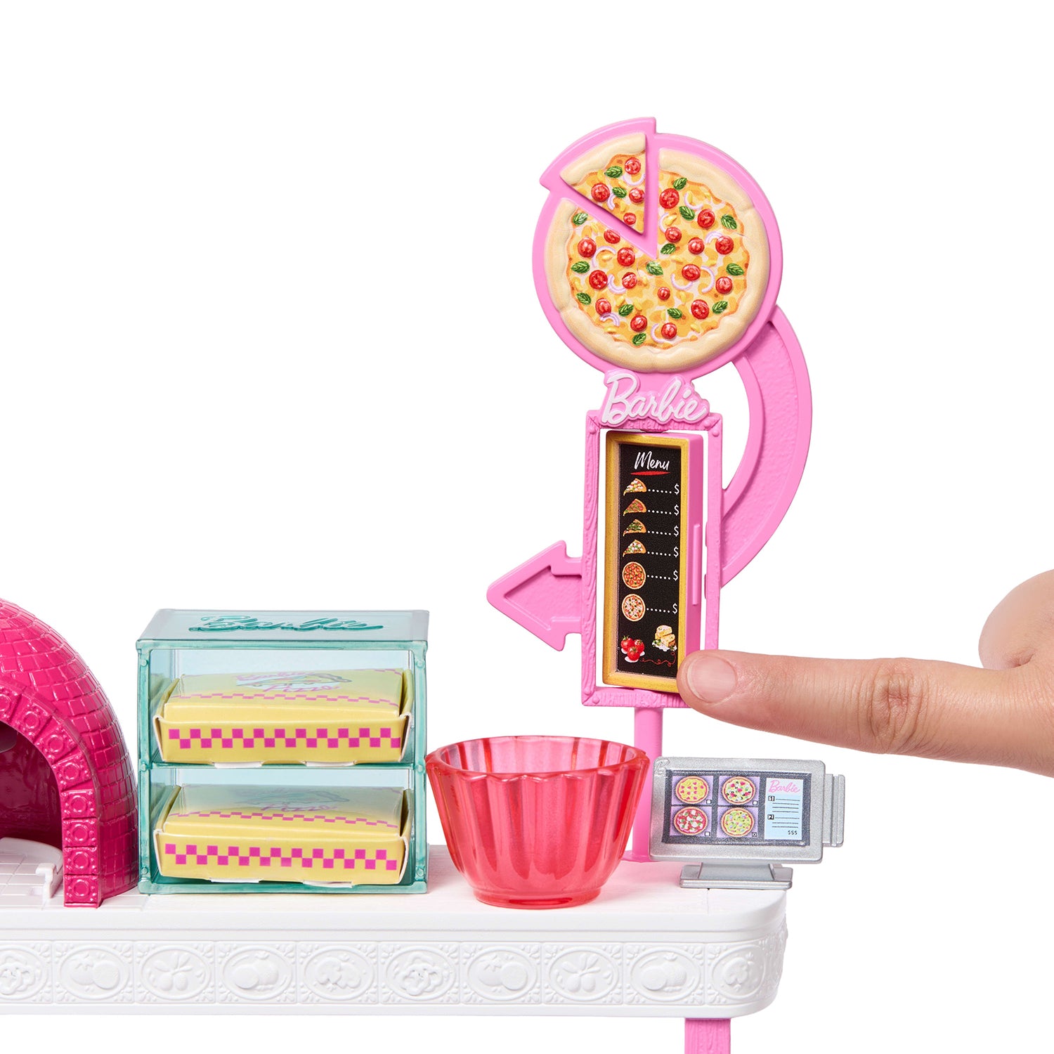 MATTEL - Barbie Dream Land Pizza Shop Playset Pizzeria con Bambola, Pasta Modellabile e 25 Accessori