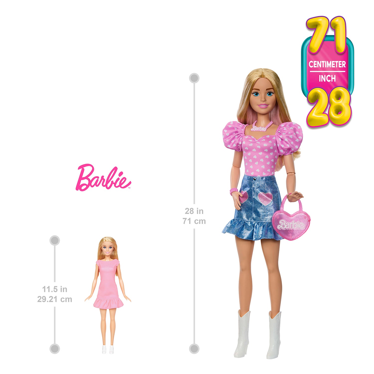 MATTEL - Barbie Grande Amica con Accessori h71 cm - Bambola Fashion con Abiti Rimovibili e Borsa Cuore