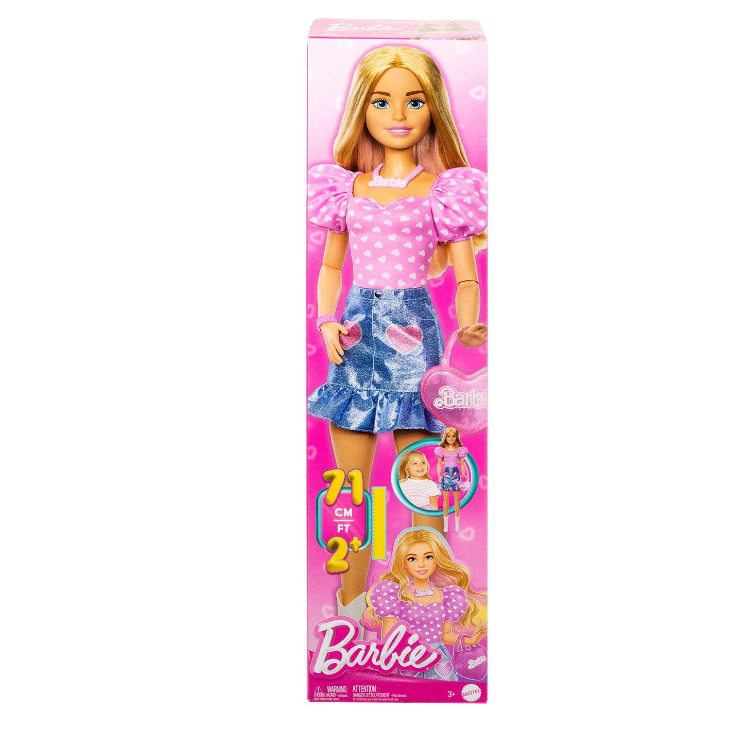 MATTEL - Barbie Grande Amica con Accessori h71 cm - Bambola Fashion con Abiti Rimovibili e Borsa Cuore