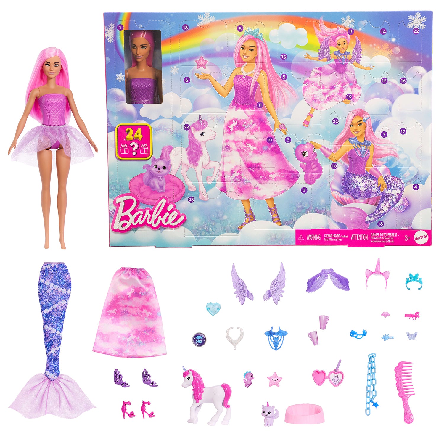 MATTEL - Barbie Calendario dell’Avvento Fantasy 24 Sorprese con Bambola Trasformabile