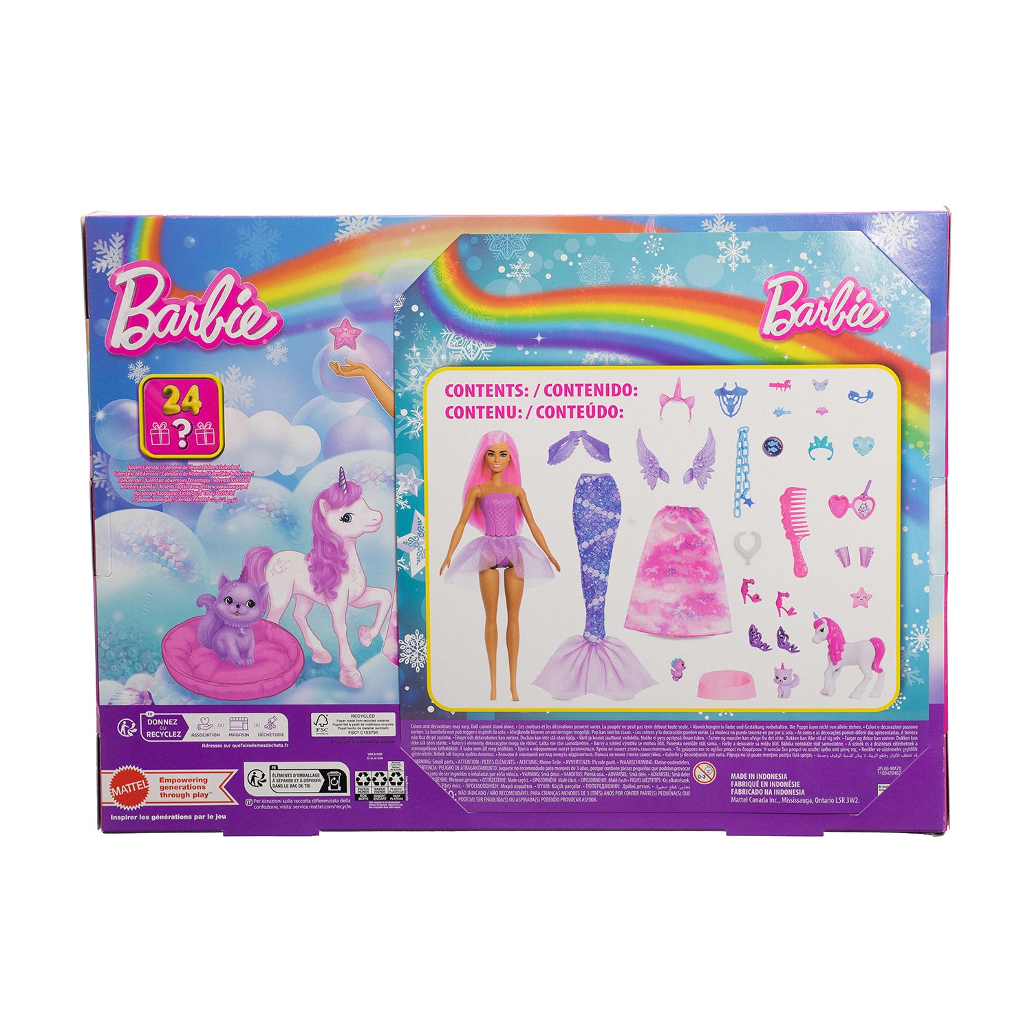 MATTEL - Barbie Calendario dell’Avvento Fantasy 24 Sorprese con Bambola Trasformabile