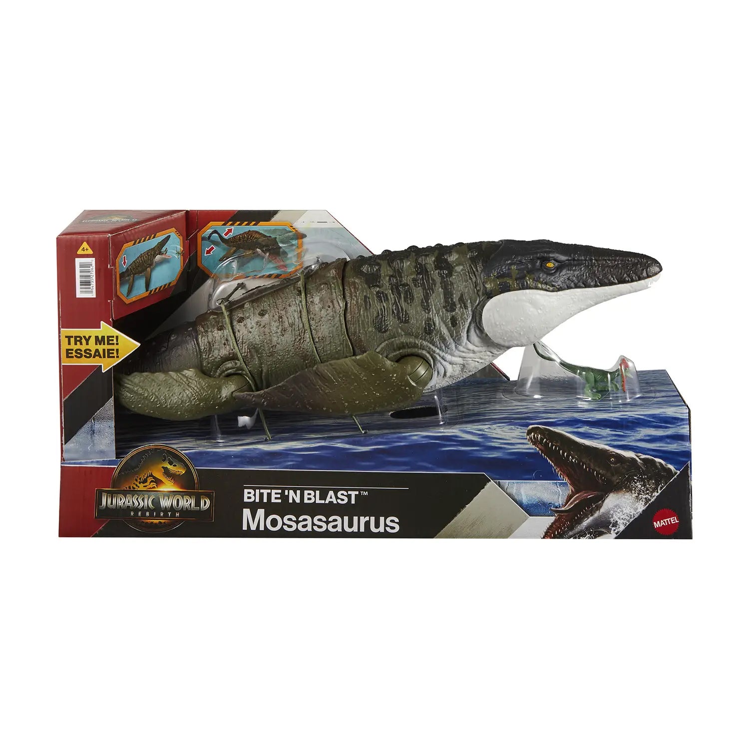 MATTEL - Jurassic World Mosasauro Morso Letale con Azione Spara-Dino