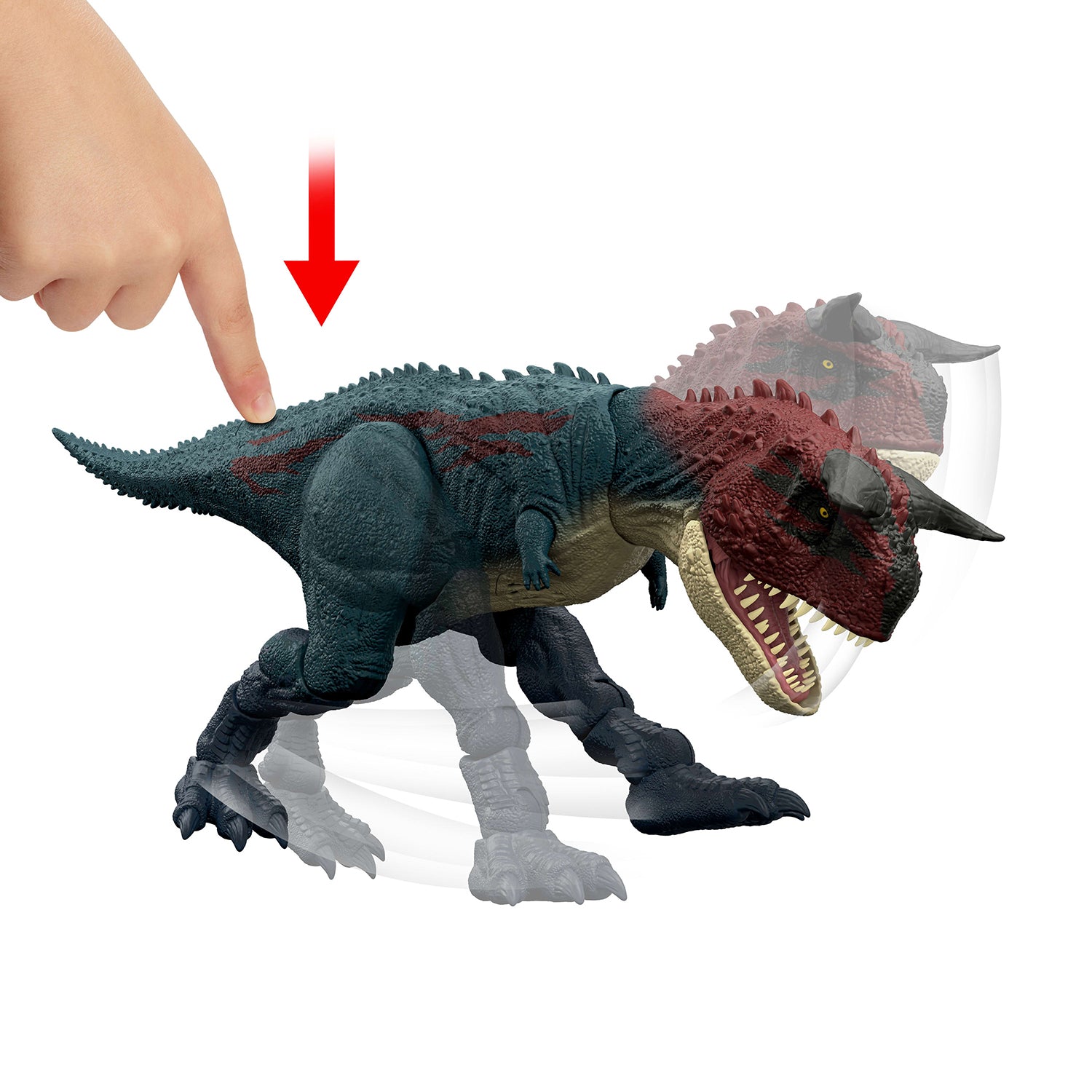 MATTEL - Jurassic World Survival Carnotaurus Charge ’N Chomp 4+ Anni - Dinosauro con Azione Carica e Morso