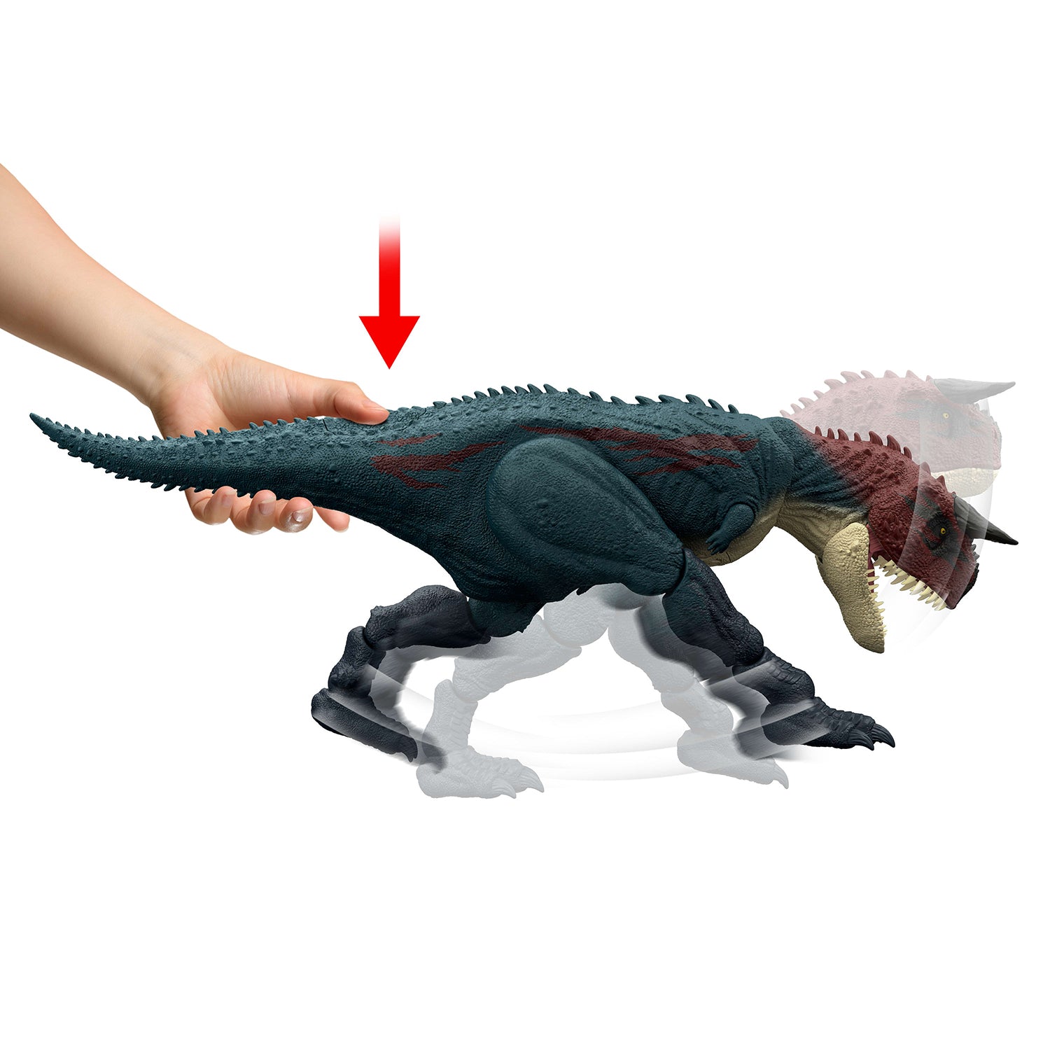 MATTEL - Jurassic World Survival Carnotaurus Charge ’N Chomp 4+ Anni - Dinosauro con Azione Carica e Morso