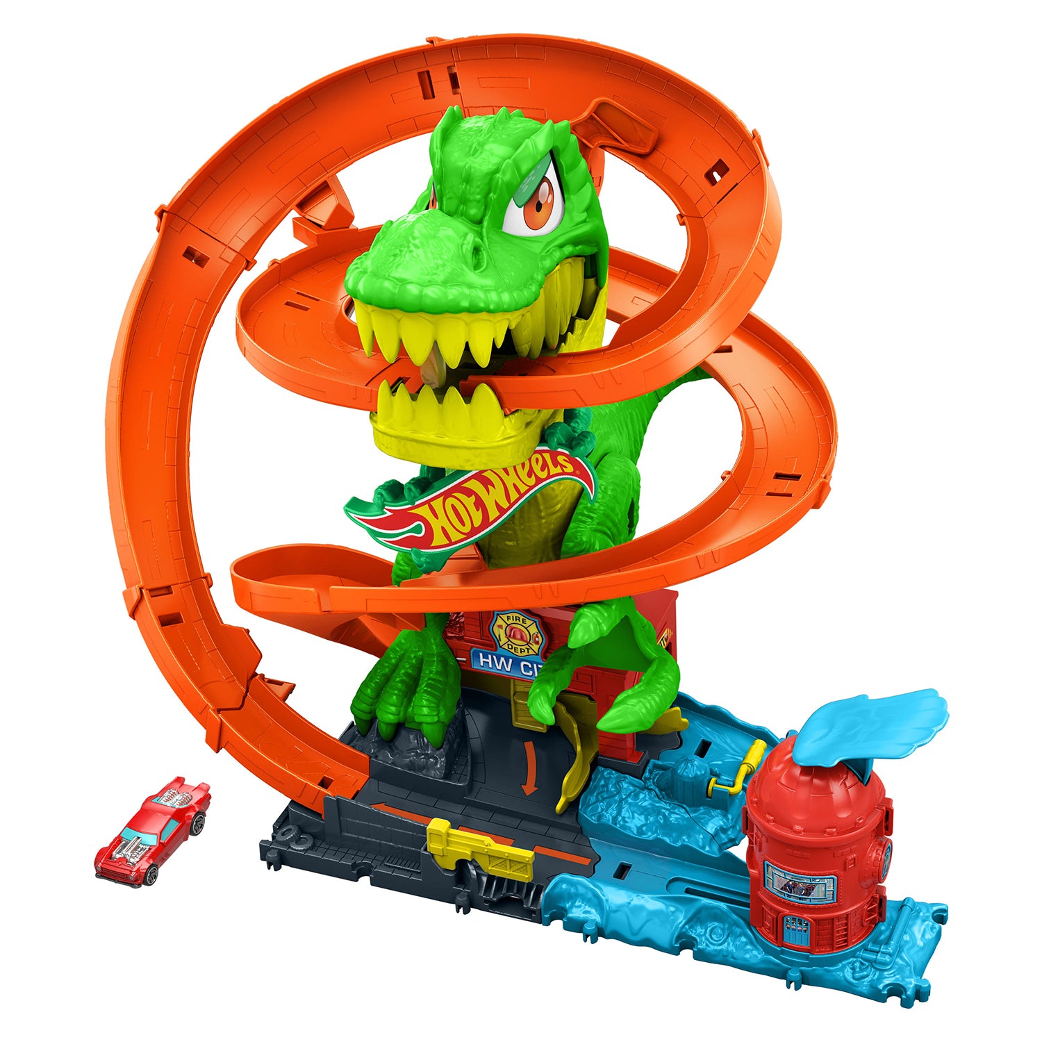 MATTEL - Hot Wheels City T-Rex Battaglia Infuocata – Playset con Macchinina 1:64