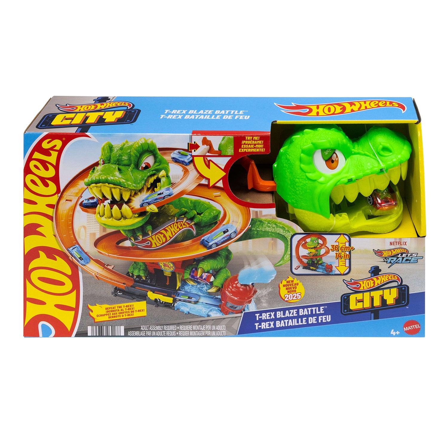 MATTEL - Hot Wheels City T-Rex Battaglia Infuocata – Playset con Macchinina 1:64