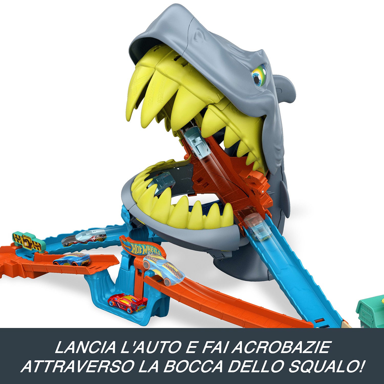 MATTEL - Hot Wheels Attacco del Mega Squalo Playset con Pista e 1 Macchinina 4+ Anni