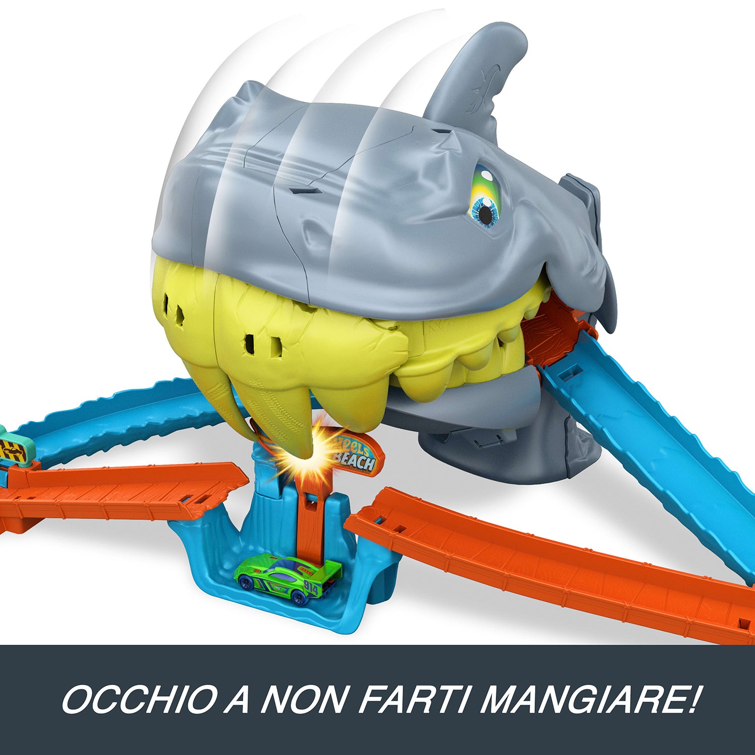 MATTEL - Hot Wheels Attacco del Mega Squalo Playset con Pista e 1 Macchinina 4+ Anni