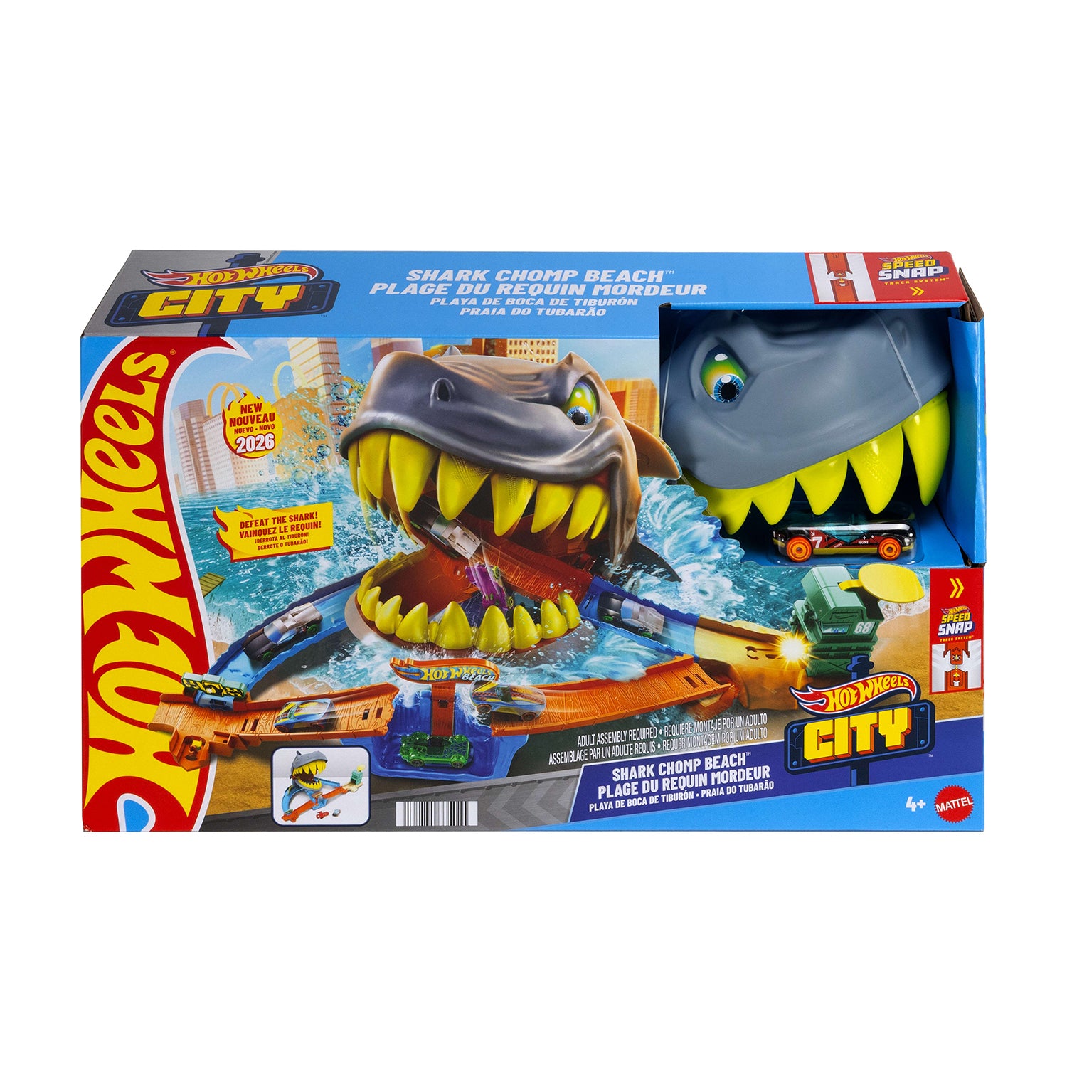 MATTEL - Hot Wheels Attacco del Mega Squalo Playset con Pista e 1 Macchinina 4+ Anni