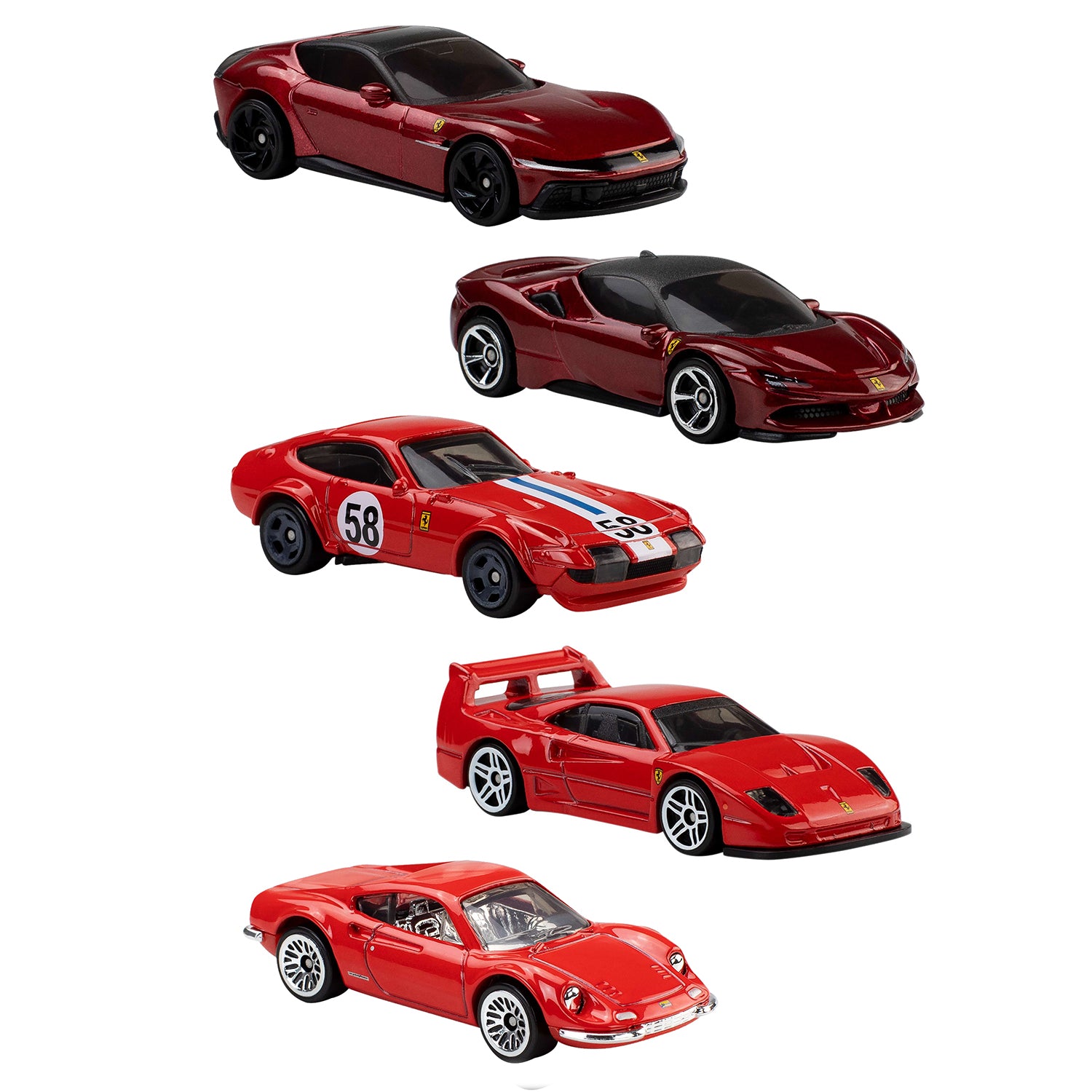 MATTEL - Hot Wheels Ferrari Set 5 Auto Die-Cast Scala 1:64 3+ Anni