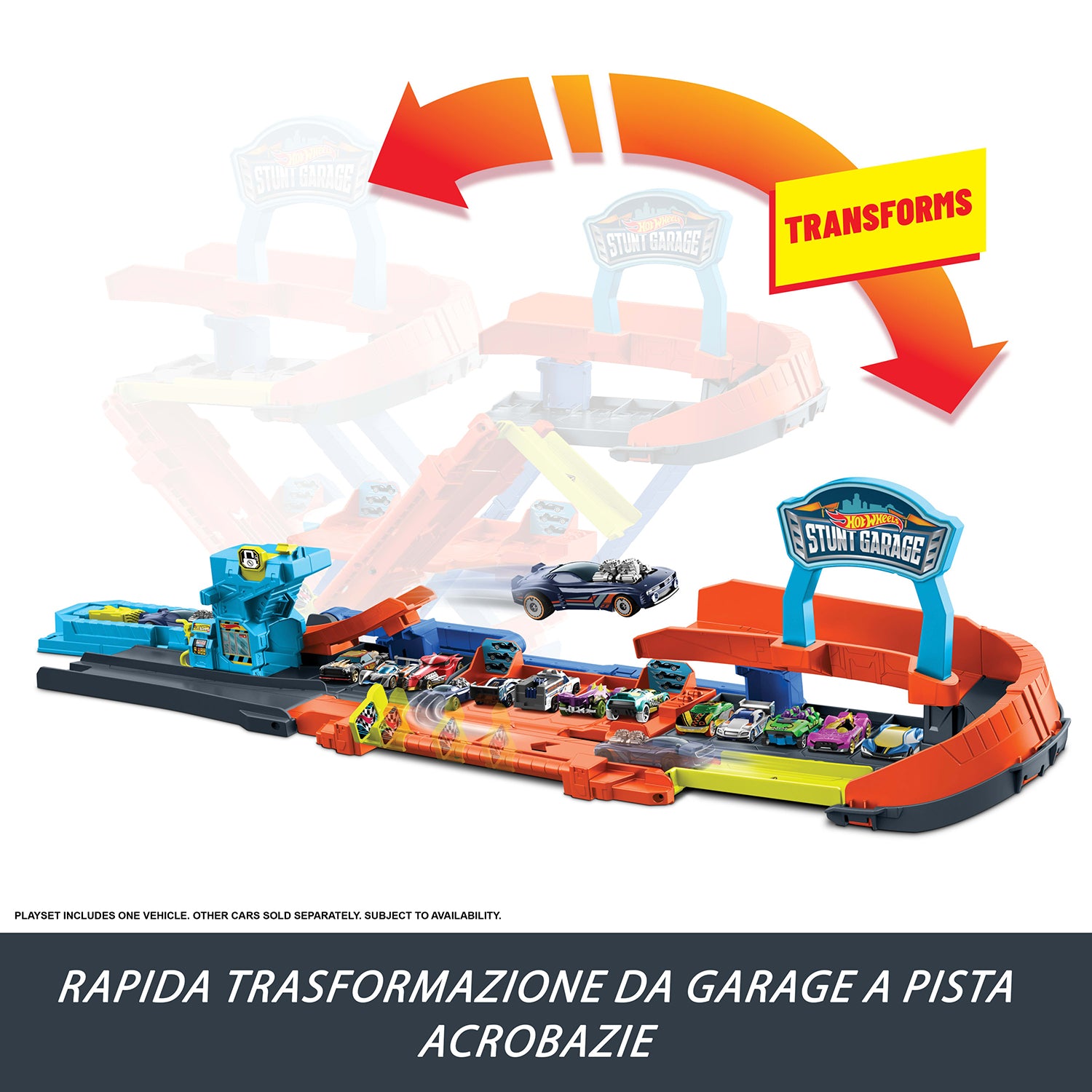 MATTEL - Hot Wheels City Transforming Stunt Garage 2 in 1 con Pista Acrobazie e Macchinina 1:64 4+ Anni
