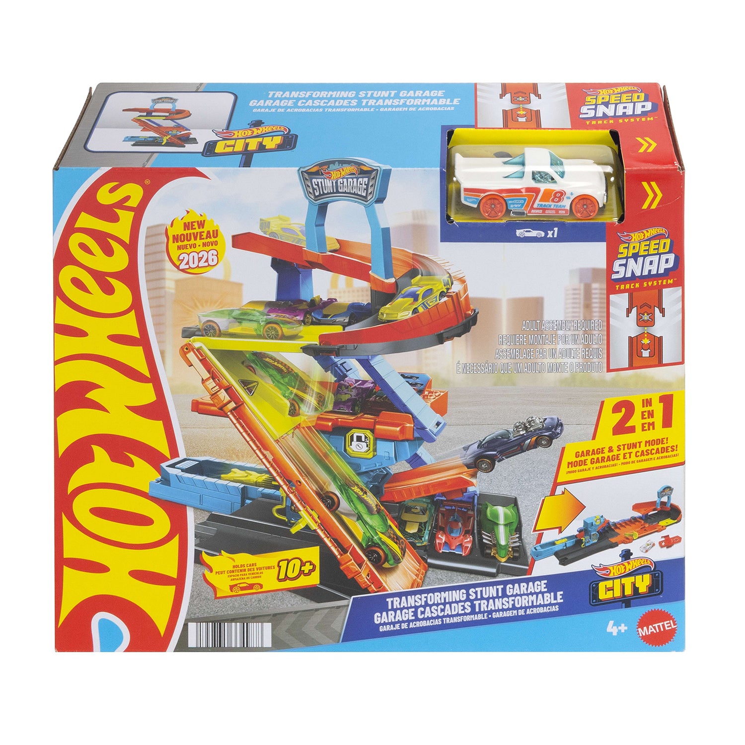 MATTEL - Hot Wheels City Transforming Stunt Garage 2 in 1 con Pista Acrobazie e Macchinina 1:64 4+ Anni