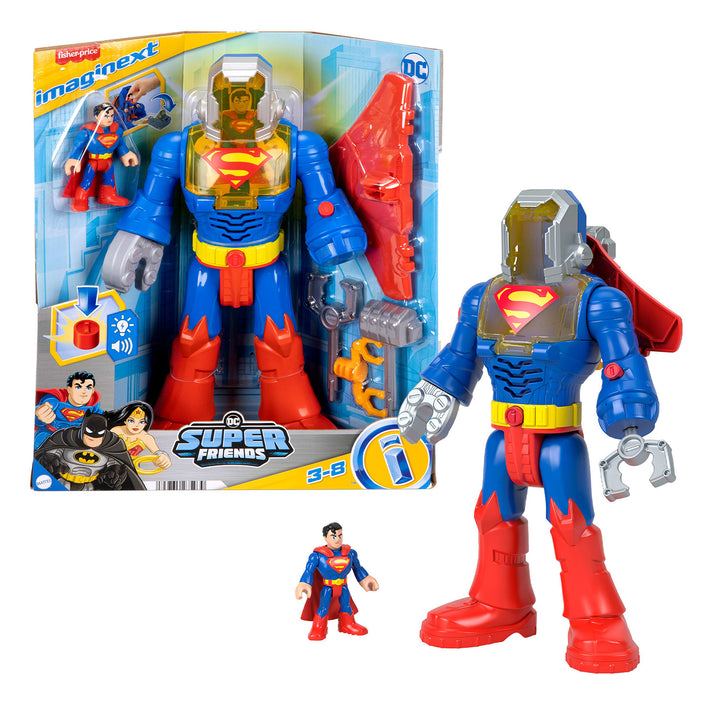 FISHER PRICE - Imaginext DC Super Friends Superman Insider e Corazza, Robot con luci e suoni, 6 pezzi