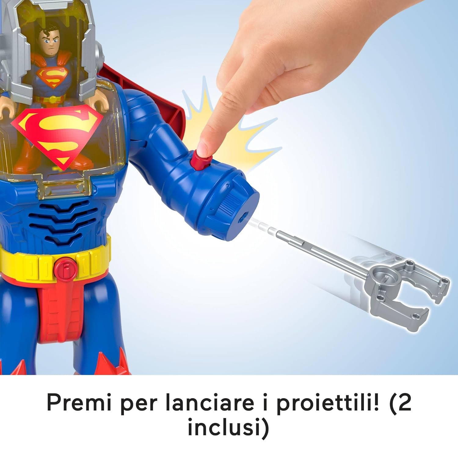 FISHER PRICE - Imaginext DC Super Friends Superman Insider e Corazza, Robot con luci e suoni, 6 pezzi