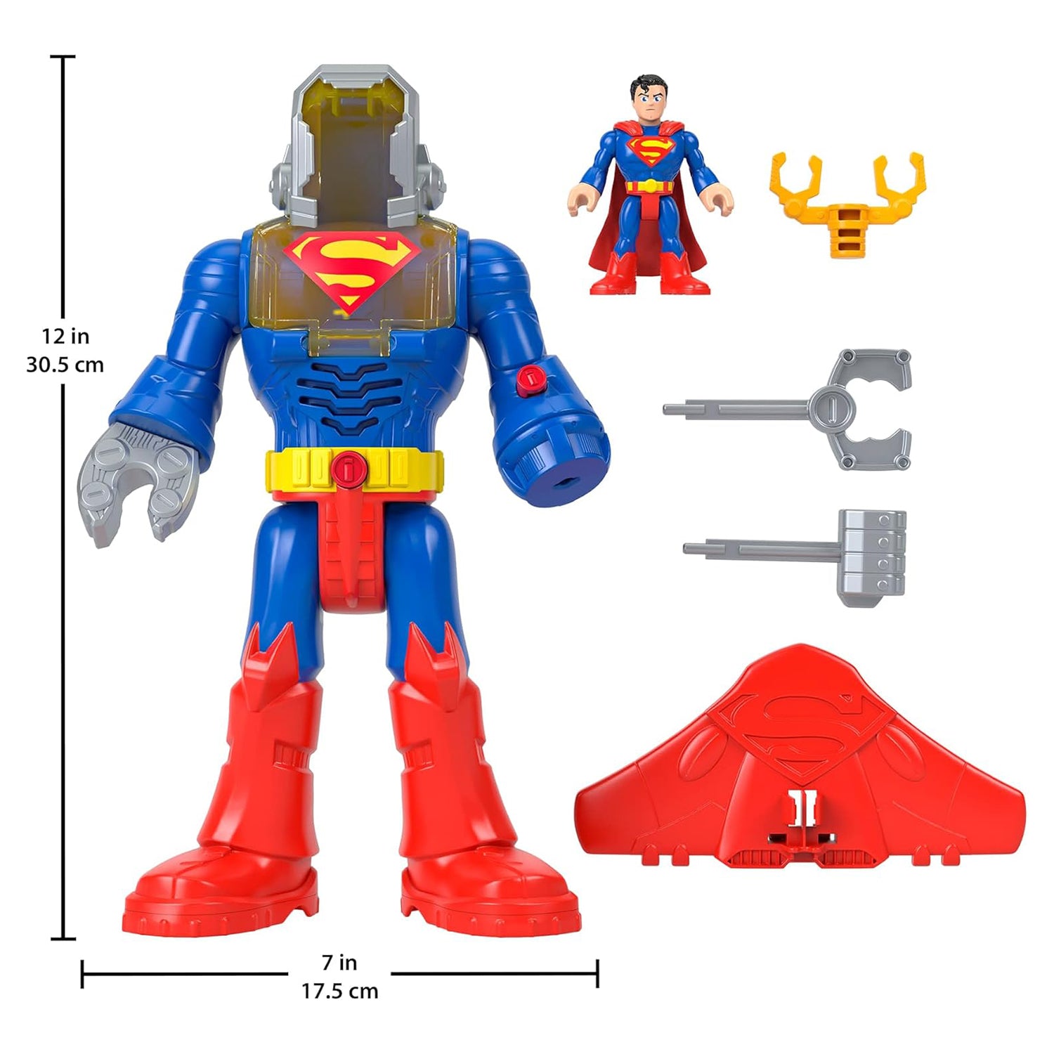 FISHER PRICE - Imaginext DC Super Friends Superman Insider e Corazza, Robot con luci e suoni, 6 pezzi