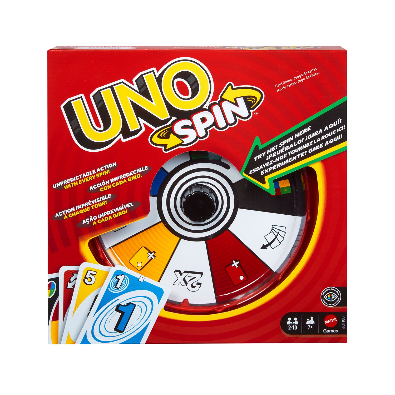 MATTEL - UNO Spin Gioco di Carte con Ruota Girevole, 112 Carte, 2-10 Giocatori, 7+ Anni