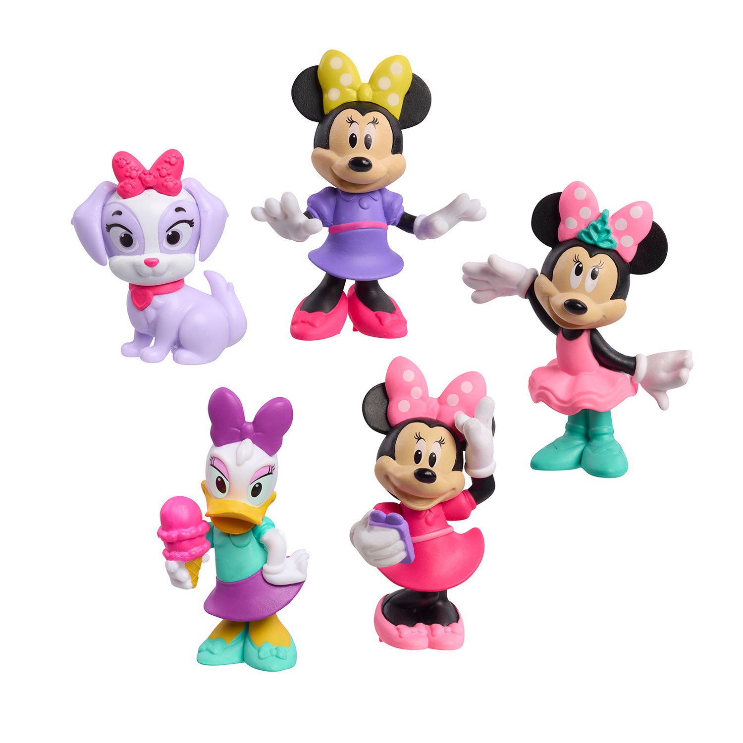 JUST PLAY - Disney Junior Minnie Mouse Set 5 Personaggi da Collezione con Minnie, Paperina e Cucciolo 3+ Anni