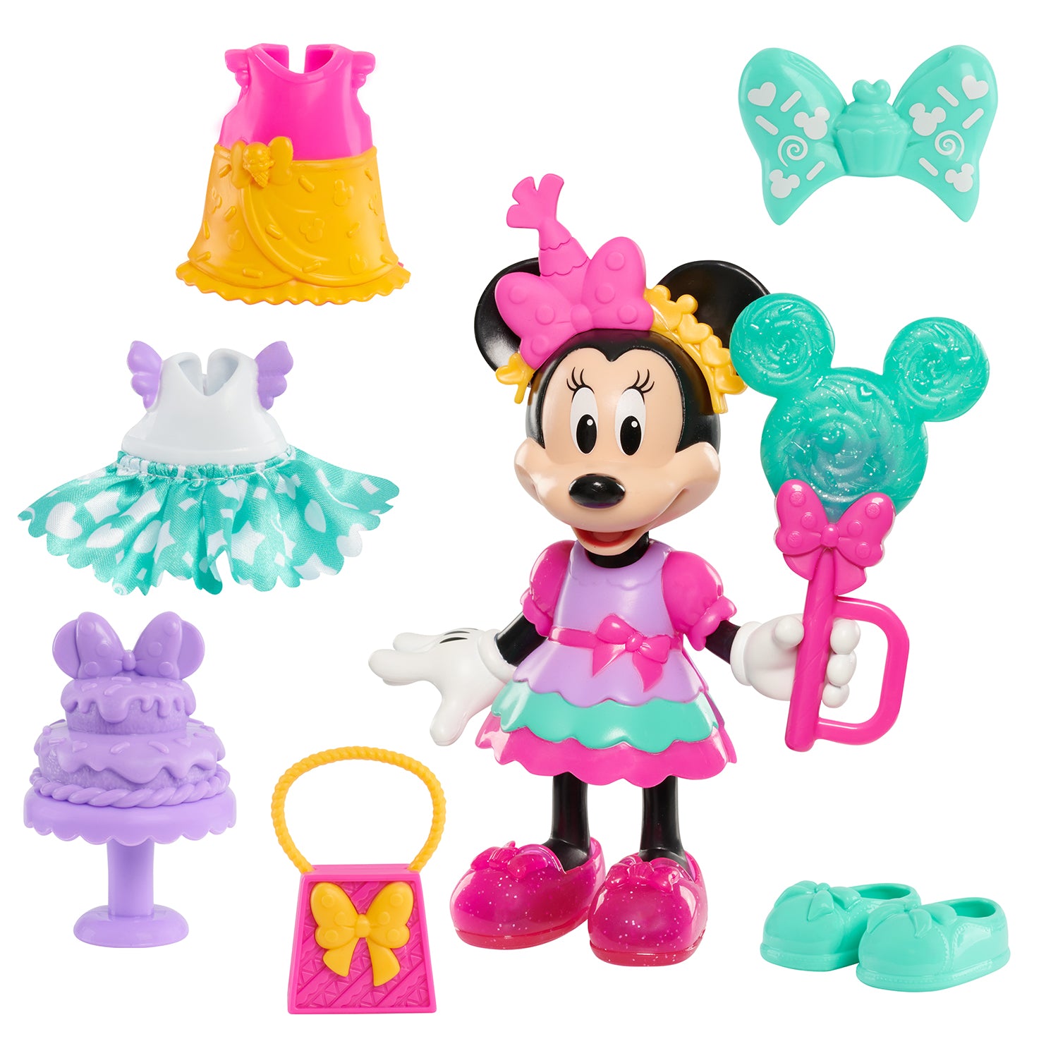 JUST PLAY - Disney Junior Minnie Fabulous Fashion Sweet Party Bambola con Abiti e Accessori 3+ Anni