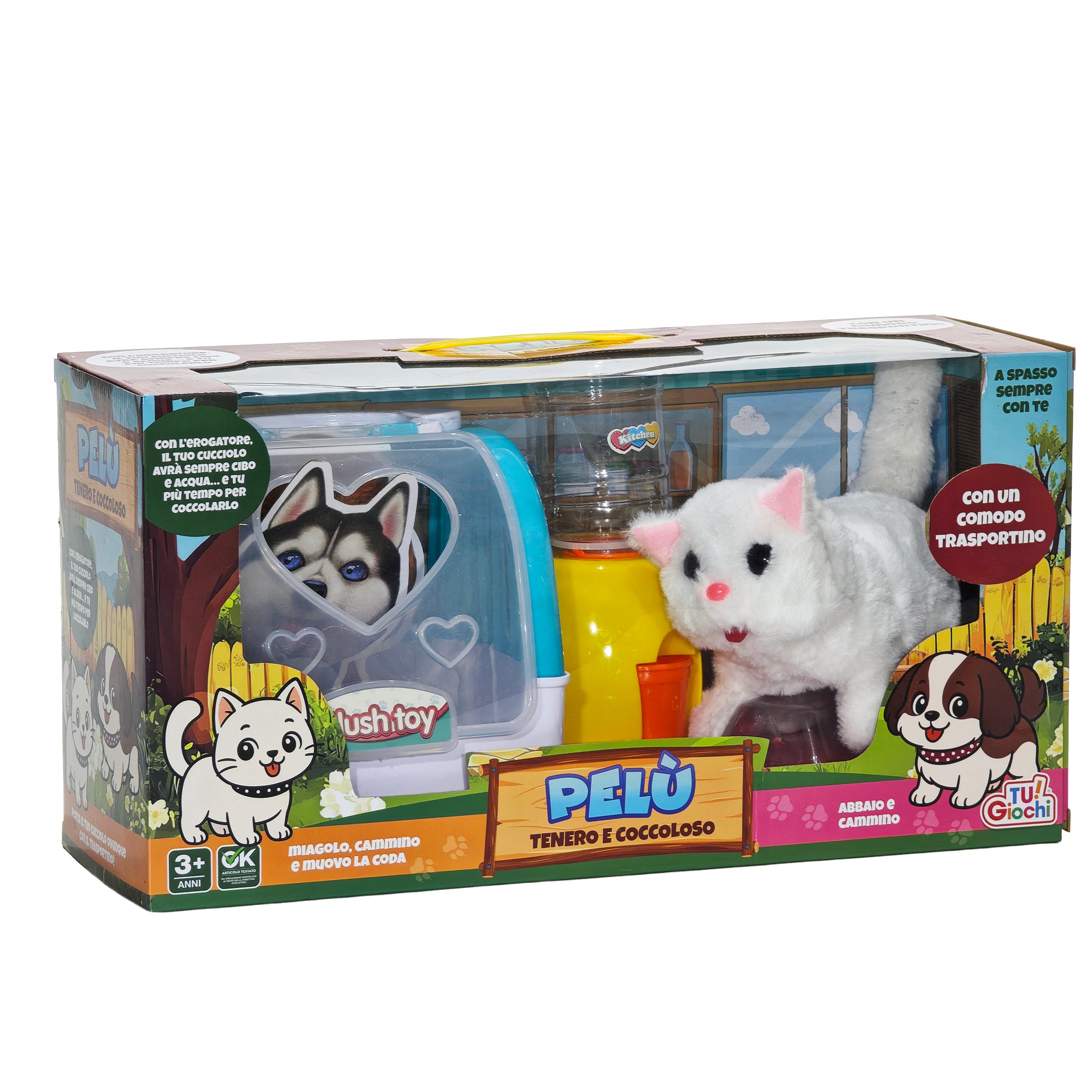 TU GIOCHI - Pelù Tenero e Coccoloso - Cagnolino o Gattino Interattivo con Suoni