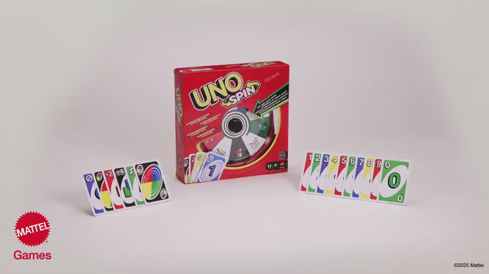 MATTEL - UNO Spin Gioco di Carte con Ruota Girevole, 112 Carte, 2-10 Giocatori, 7+ Anni