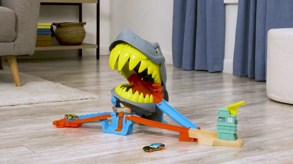 MATTEL - Hot Wheels Attacco del Mega Squalo Playset con Pista e 1 Macchinina 4+ Anni