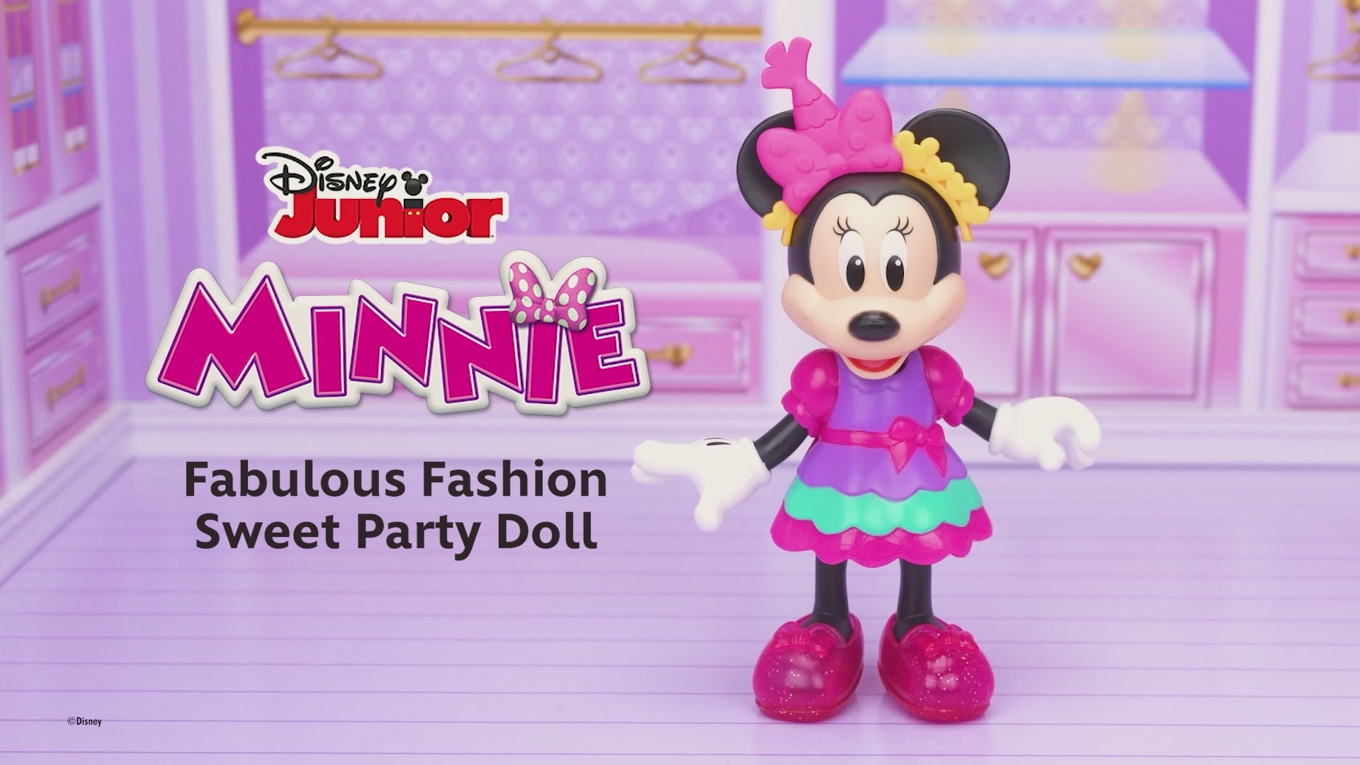 JUST PLAY - Disney Junior Minnie Fabulous Fashion Sweet Party Bambola con Abiti e Accessori 3+ Anni