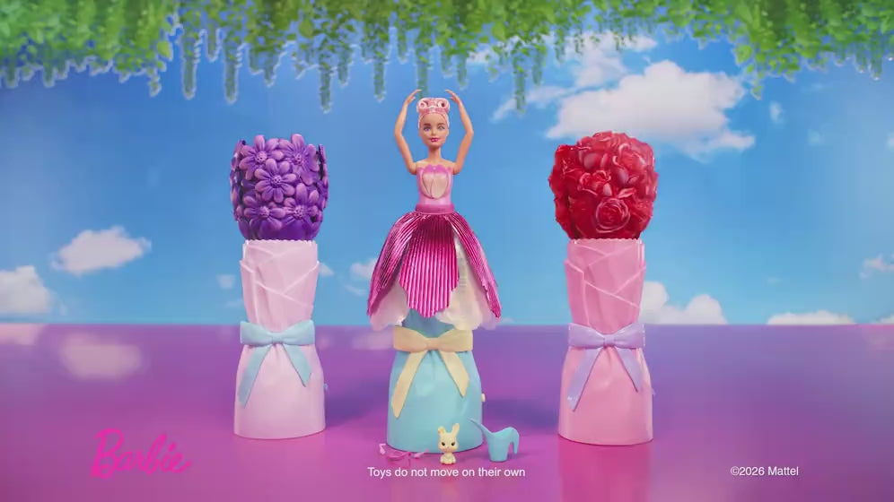 MATTEL - Barbie Petal Pop Profumata con Abito Tulipano Rosa - Bouquet Magico e Accessori