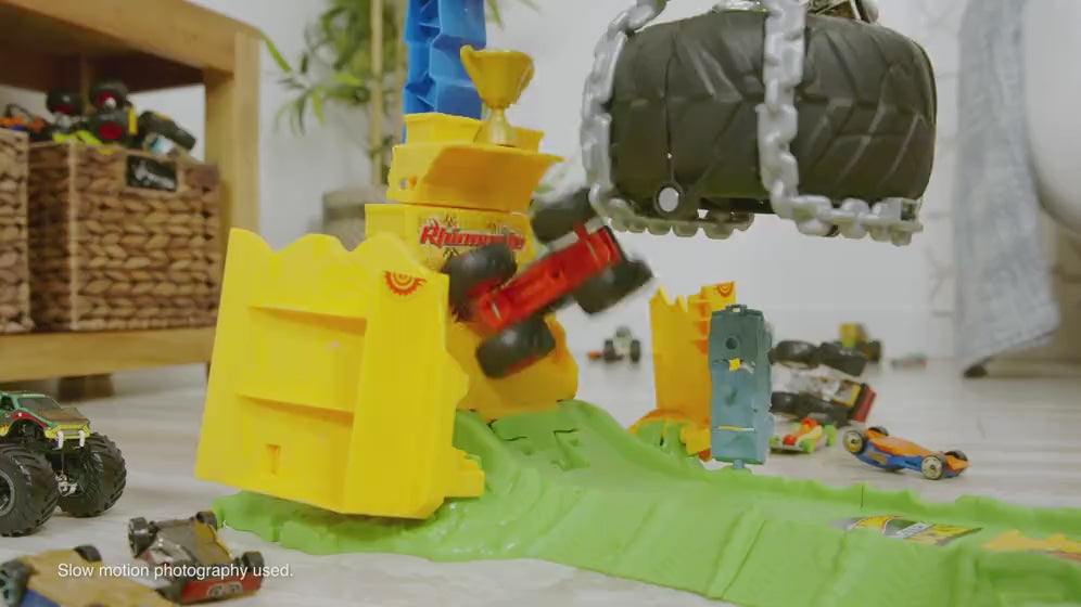 MATTEL - Hot Wheels Monster Trucks Arena Smashers Rhinomite - Playset Con 1 Truck Giocattolo E 2 Macchinine Schiacciate