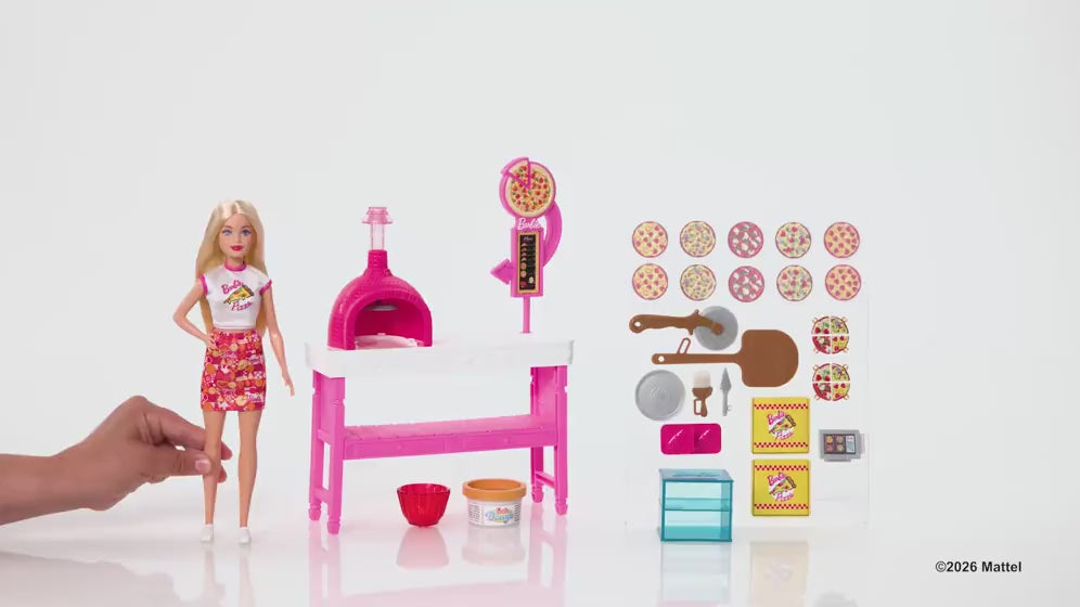 MATTEL - Barbie Dream Land Pizza Shop Playset Pizzeria con Bambola, Pasta Modellabile e 25 Accessori
