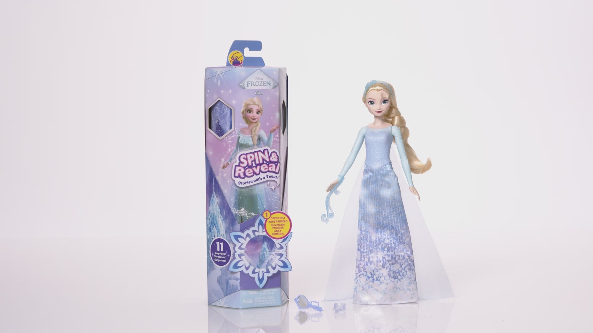 MATTEL - Disney Frozen Spin & Reveal Elsa Bambola con 11 Sorprese e Accessori