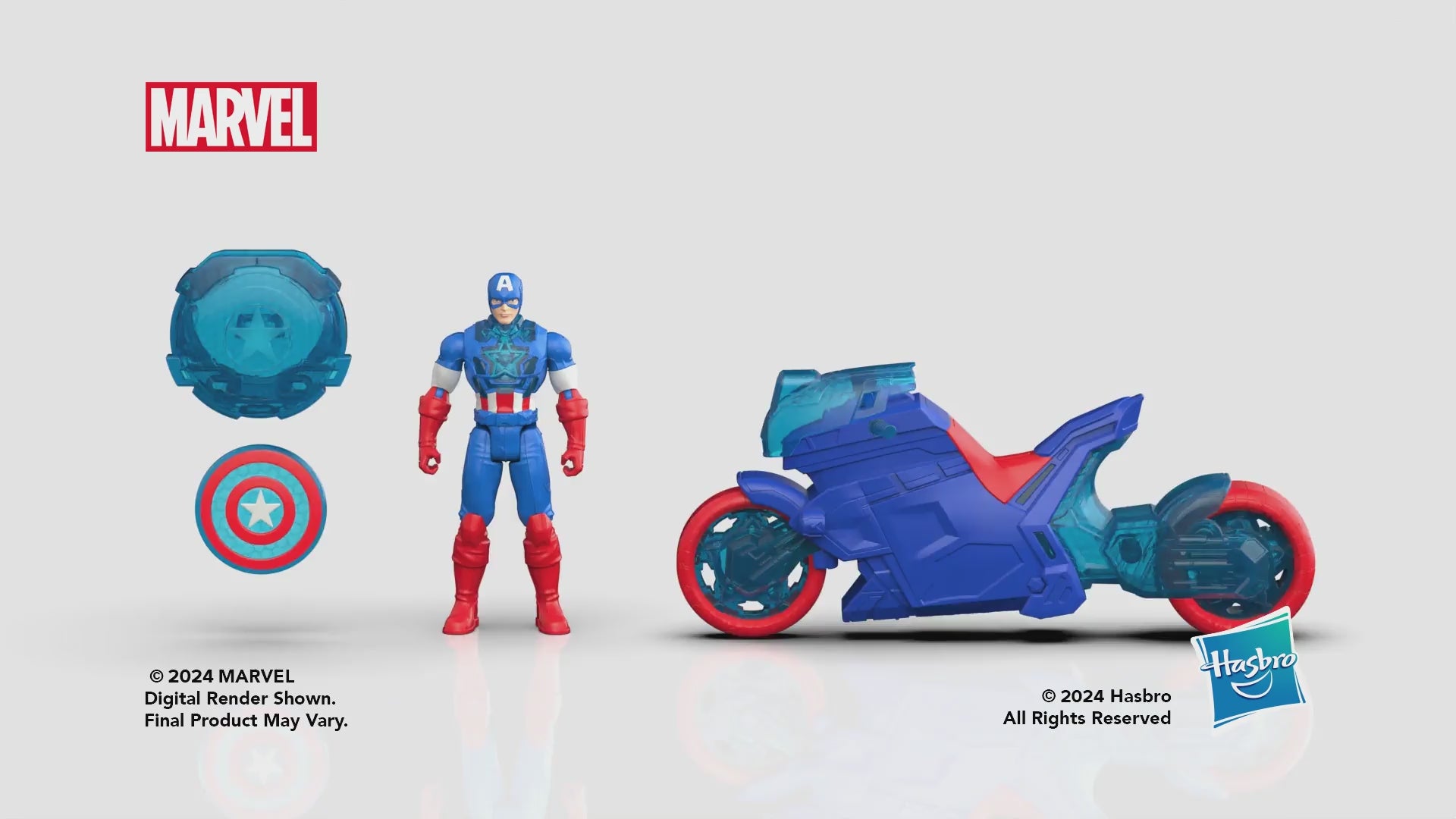 HASBRO - Marvel Avengers Epic World of Action Captain America Shield-Shot Cycle con Moto, Personaggio e Scudo Lanciabile 10 cm