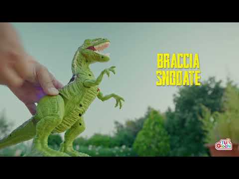 TU GIOCHI - Dinosaur World Raptor Radiocomandato 2,4 GHz con Controller Giroscopico, Spray e Luci 5+ Anni