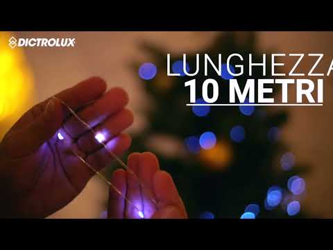 DICTROLUX - Catena Luminosa 100 MicroLED Bianco Freddo a Batteria con Telecomando 10 metri