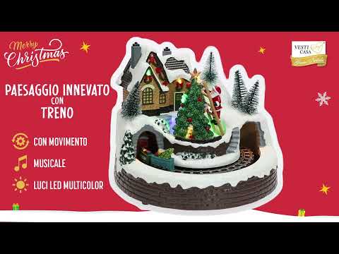 VESTIAMO CASA GRAN NATALE - Paesaggio Innevato con Trenino - h16,5 cm diametro 19,5 cm