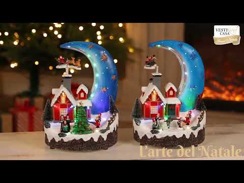 VESTIAMO CASA GRAN NATALE - Luna Natalizia con Movimento, Musica e Luci LED Multicolor a Batterie h28 cm