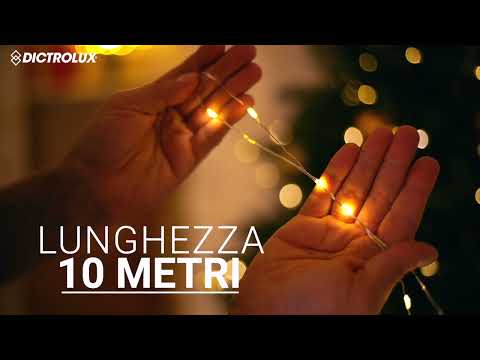 DICTROLUX - Catena Luminosa 100 MicroLED Bianco Caldo a Batteria con Telecomando 10 metri